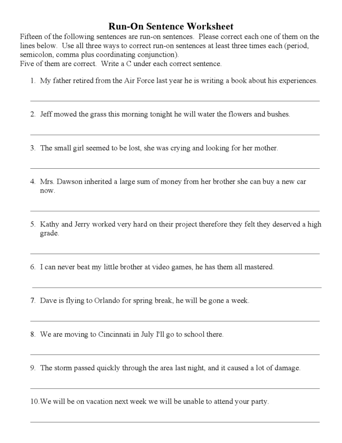 Worksheet featuring exercises on correcting run-on sentences inspired by classic Shakespeare quotes