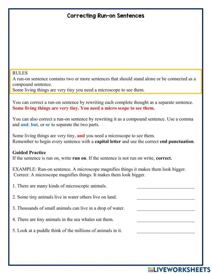 Worksheet for correcting run-on sentences featuring classic Shakespeare quotes