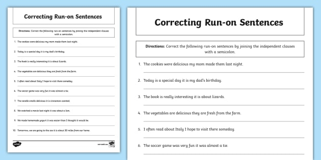 Worksheet featuring run-on sentence corrections based on Shakespeare quotes for fifth graders