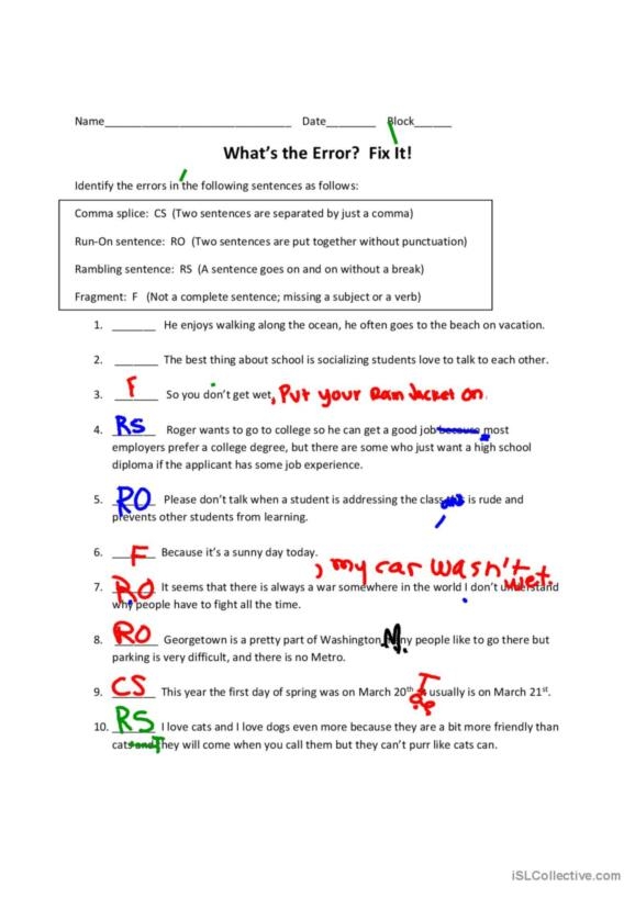 Correcting run-on sentences worksheet featuring classic Shakespeare quotes for fifth graders