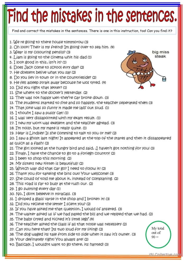 Sixth grade student correcting misspelled seasonal words on a spelling worksheet