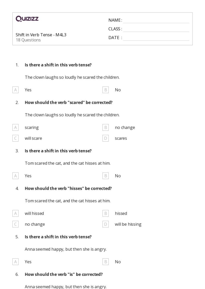 Eighth grade grammar activity: Correcting Shifts in Verb Voice worksheet Worksheet for correcting shifts in verb voice with active and passive sentence examples
