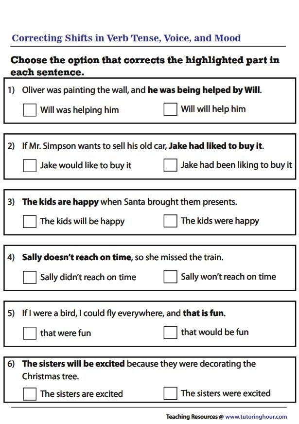 Correcting Shifts in Verb Voice worksheet for active and passive voice practice Worksheet for correcting shifts in verb voice for eighth graders