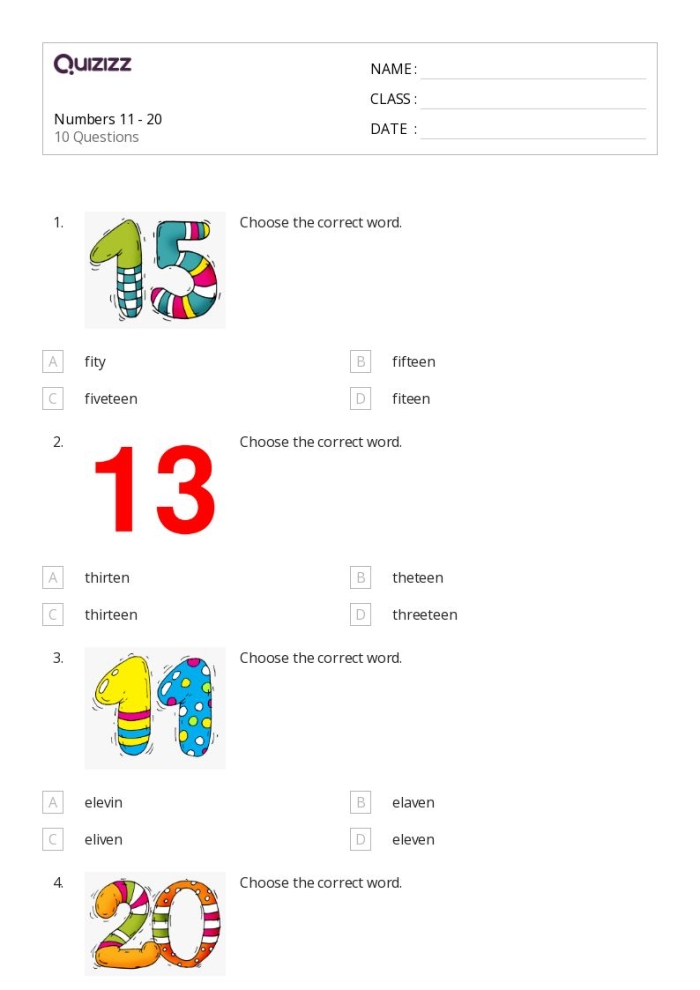 Kindergarten worksheet for practicing counting and coloring numbers 11 through 20