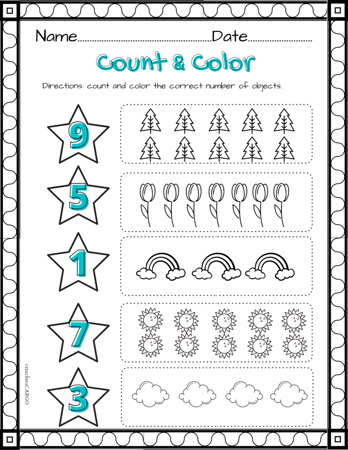 Engaging Count 'n Color activity for early learners with twinkling stars Counting and coloring worksheet featuring numbers 5-10 for kindergarten students