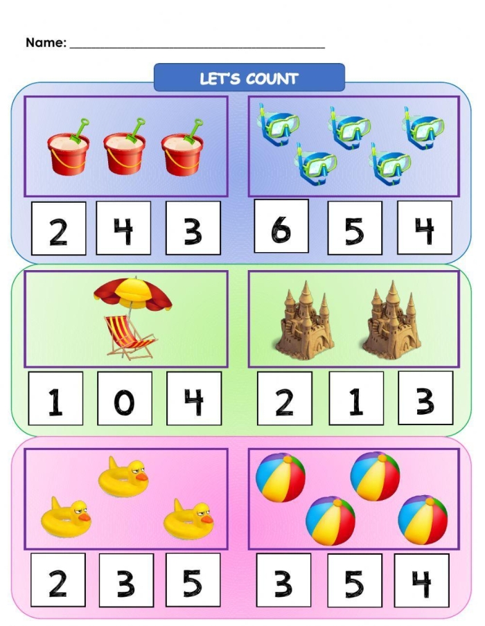 Count 'n Color: The Numbers 5-10 worksheet for early learners Colorful worksheet for counting and coloring objects from 5 to 10 for kindergarten kids