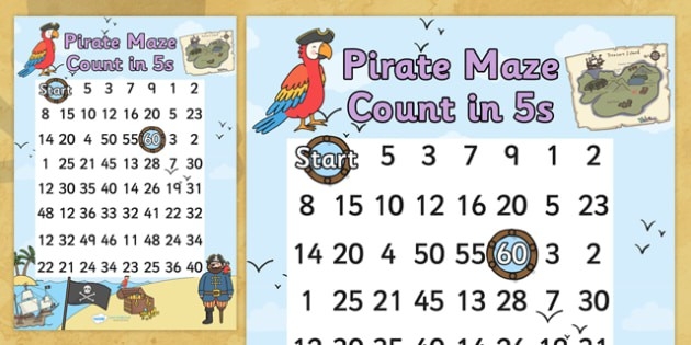 First grade worksheet featuring a maze where students count by 5's to find the correct path. Count by 5's and navigate through the maze in this engaging educational activity for young learners.