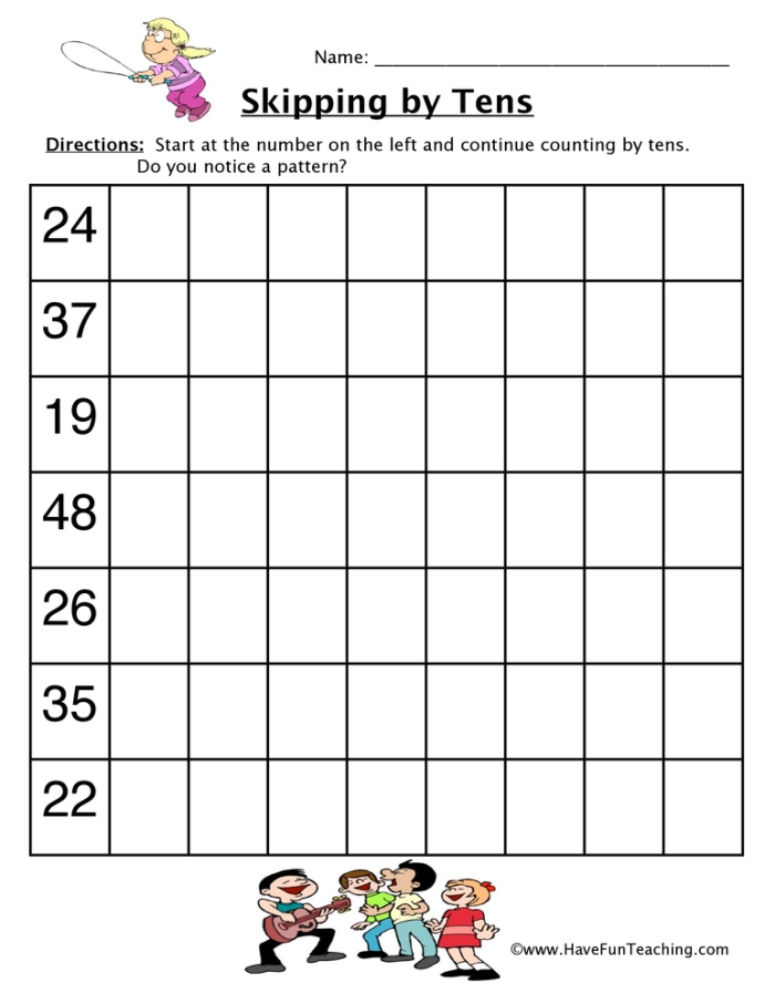 Count by Tens to 250 Math Practice Sheet 22 Second grade student working on a skip counting by tens to 250 math worksheet