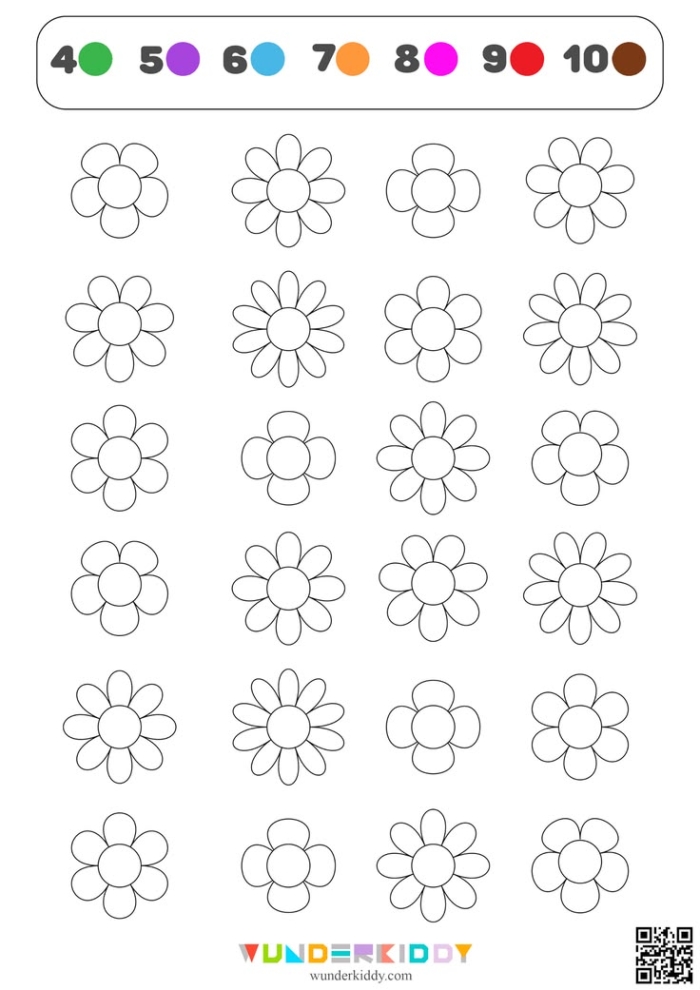 Pre-K worksheet with Count and Color the Flowers activity for positional word practice