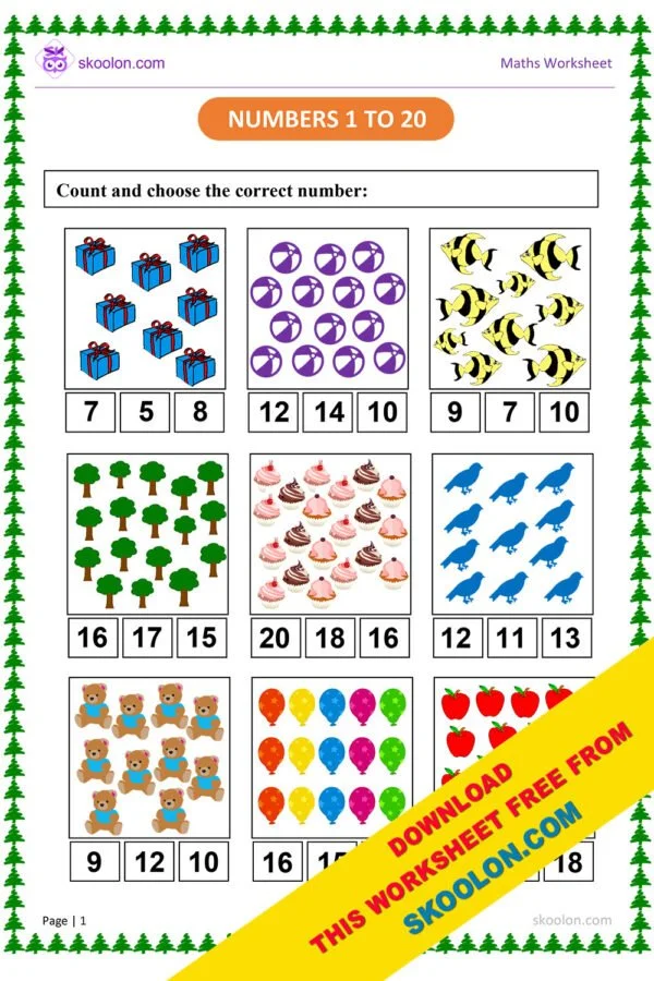 Colorful worksheet for kindergarteners to practice counting from 11 to 20