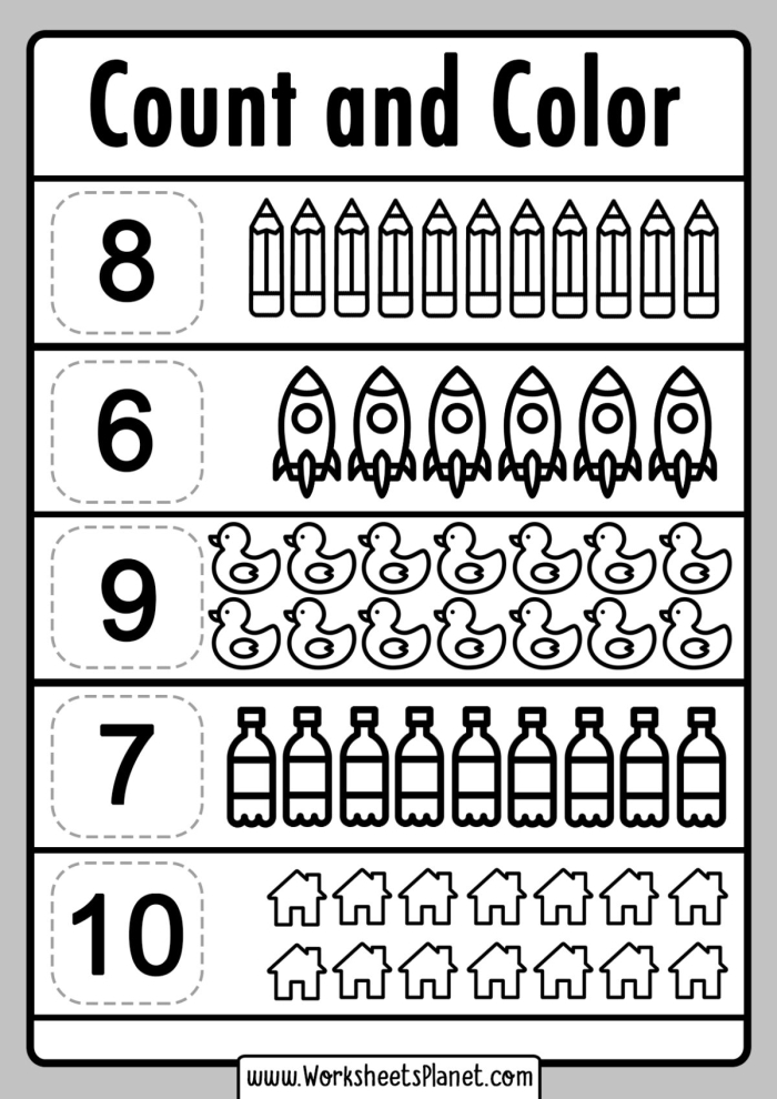 Printable worksheet for kindergarten students to practice counting numbers 11 to 20