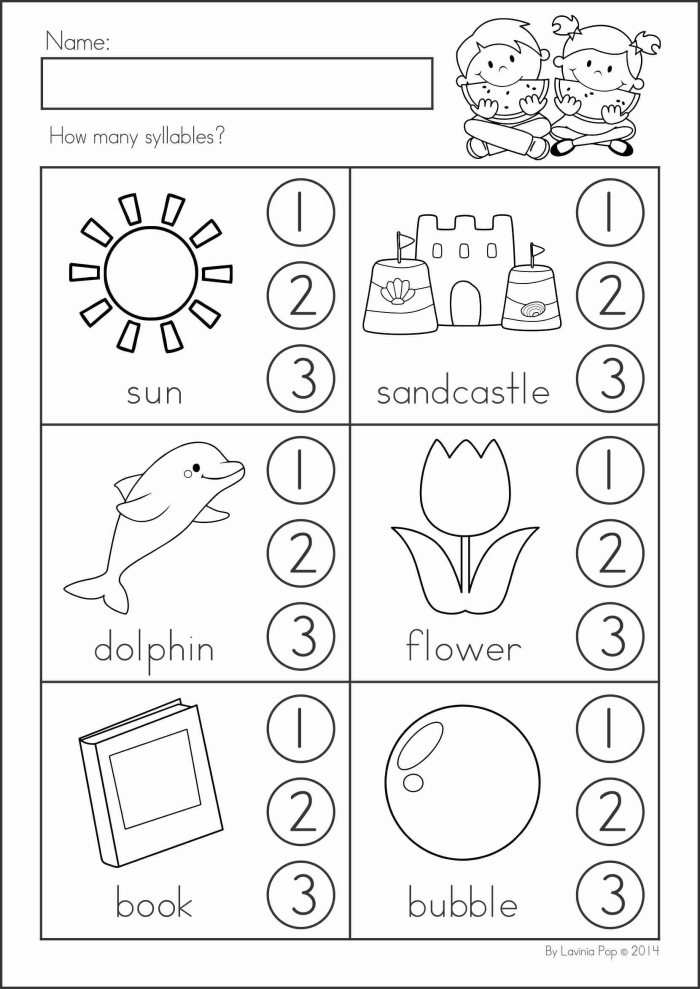 Fun animal-themed syllable counting activity for kindergarten students Colorful worksheet featuring animals for counting syllables