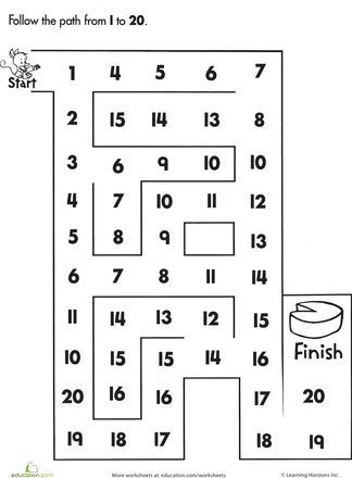Kindergarten worksheet featuring a path for Mama Bird to reach her chicks while practicing counting to 20