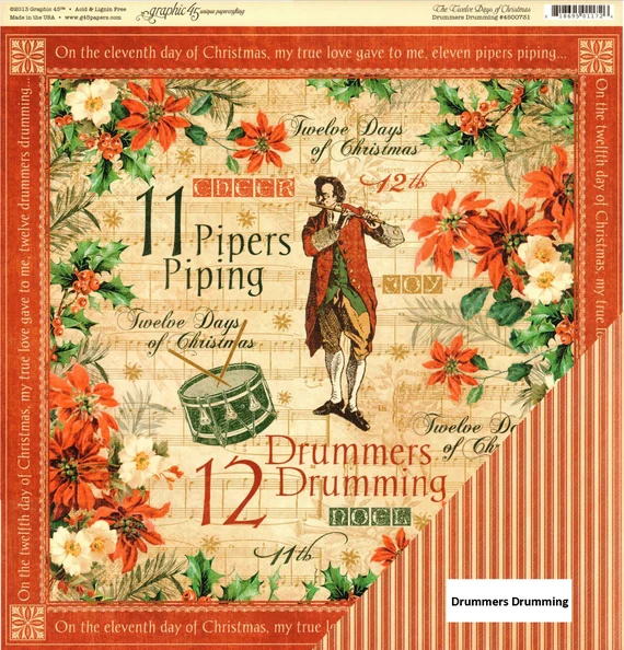 A delightful scene of eleven pipers piping in the winter snow, inviting children to count the falling snowflakes. Worksheet for counting and numbers featuring festive pipers and a winter landscape.