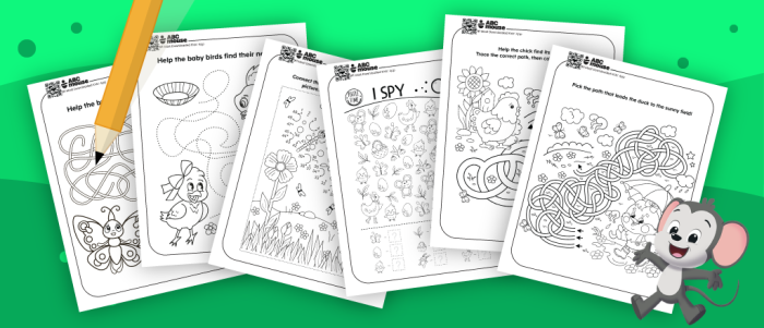 Mama bird guiding her chicks along a counting path from 1 to 20