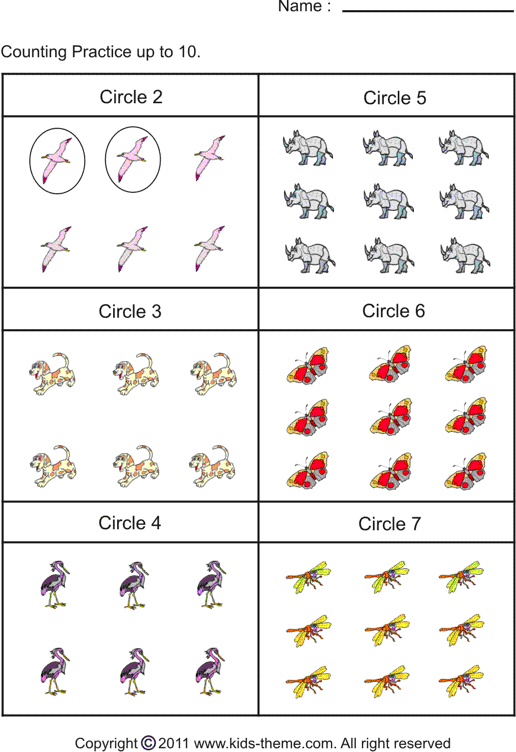 Interactive math worksheet helping kids compare and count amounts from 1 to 10 Counting Practice worksheet for numbers 1-10 aimed at Pre-K children