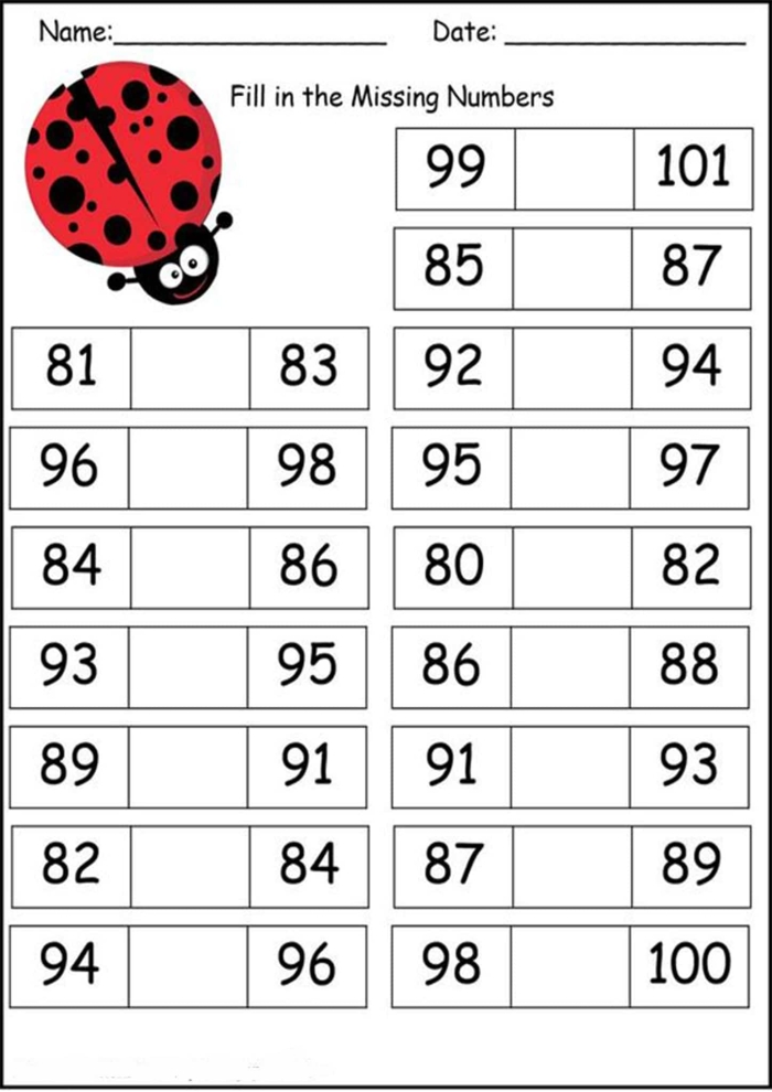 Missing Numbers Counting Bee Worksheet for Kindergarten Math Practice 2 Kindergarten students practicing counting skills by filling in the blank honeycomb cells on a bee-themed math sheet