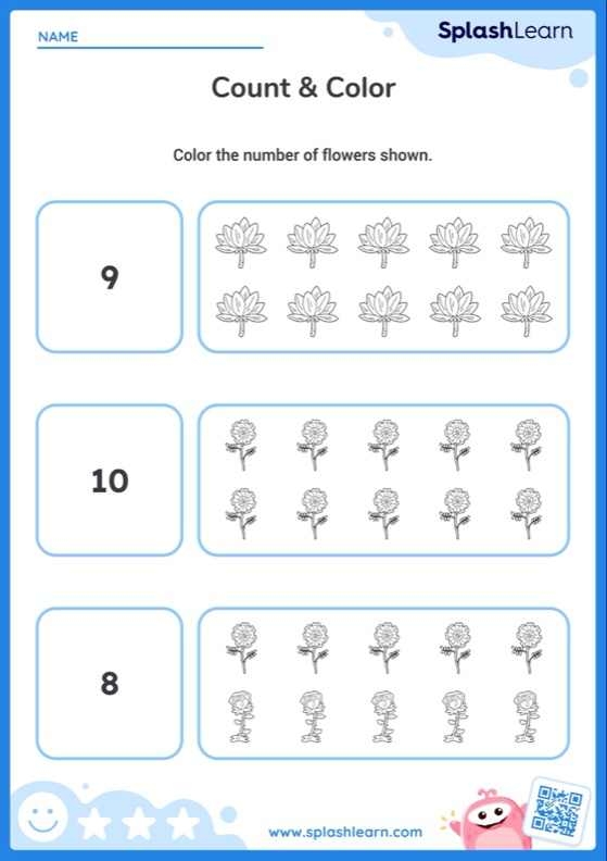 Colorful flowers for counting practice in a Pre-K worksheet