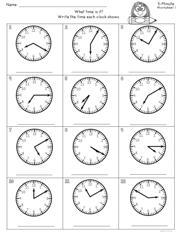 Counting minutes in an hour worksheet for third graders