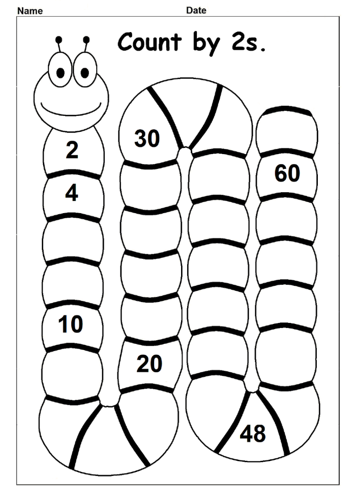 Counting by 2s worksheet designed for second graders featuring dots to count
