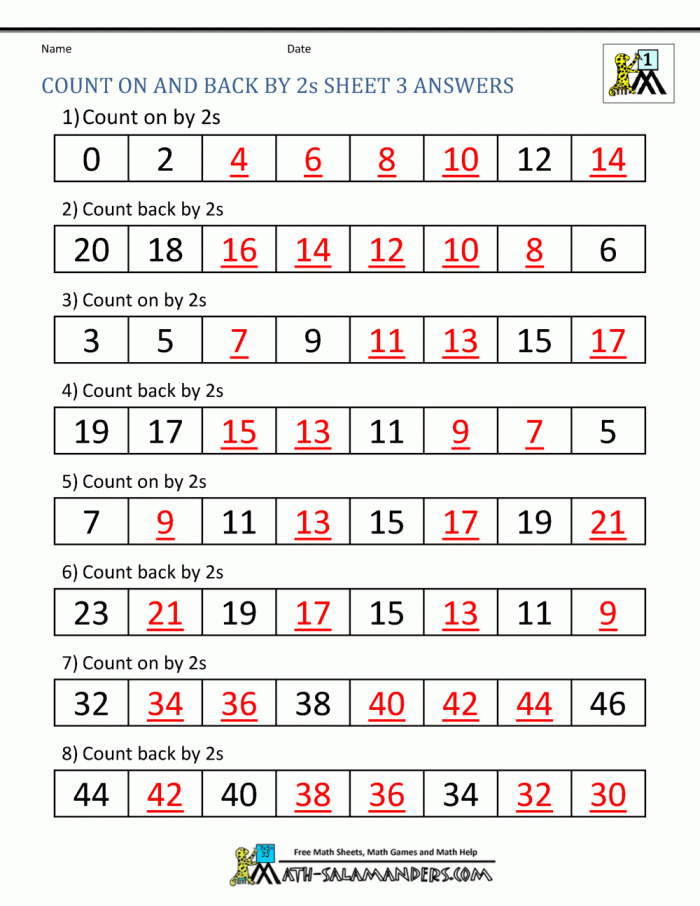 Second grade student completing a counting by 2s worksheet with dot patterns