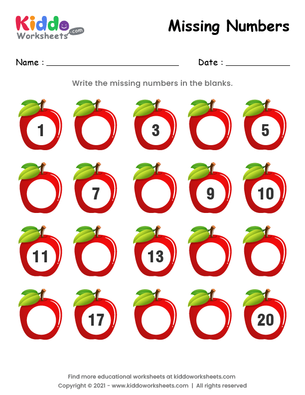 First grade math worksheet with missing numbers to practice counting by fives up to one hundred