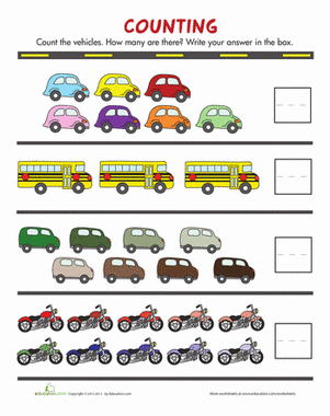 Counting Cars worksheet for kindergarten students to enhance their counting skills. Engaging traffic-themed activity for practicing number writing with groups of cars.