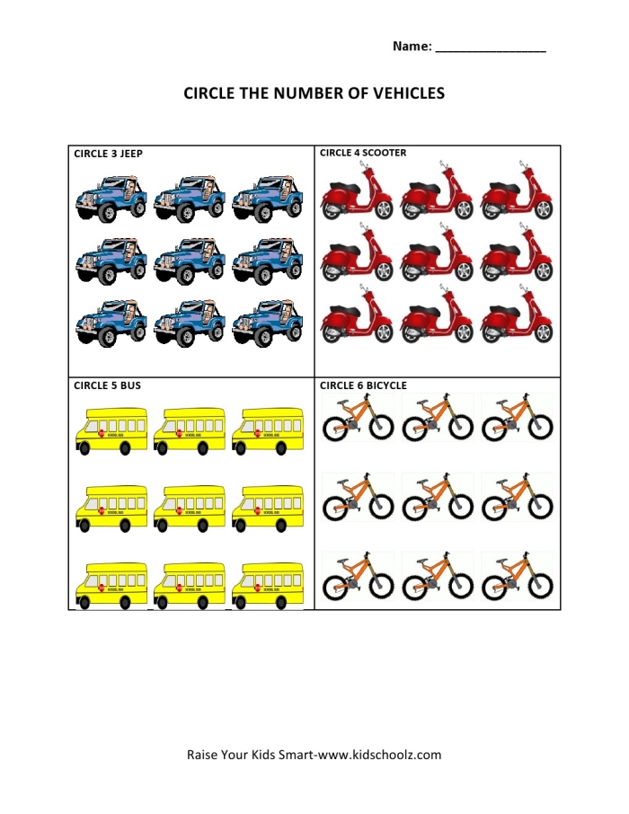 Counting Cars worksheet for kindergarten students to enhance their counting skills