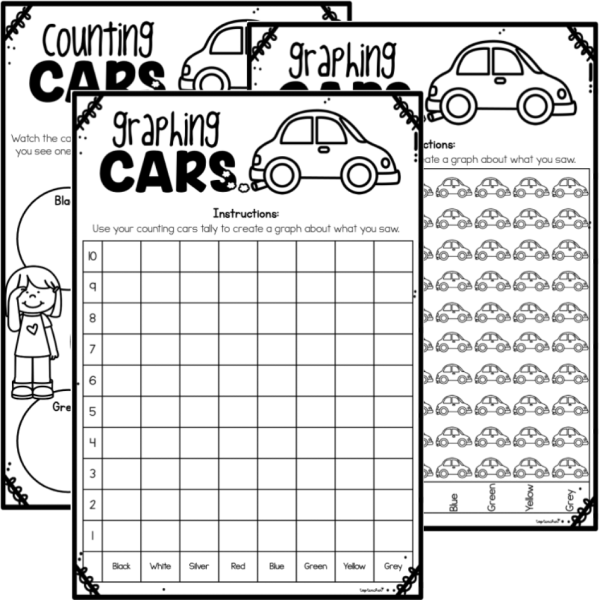 Counting Cars worksheet for kindergarten students to practice their counting skills with visual aids. Fun traffic scene designed to help young learners match numbers to groups of cars.