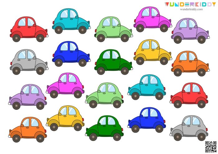 Counting Cars worksheet for kindergarten students to practice their counting skills with groups of cars