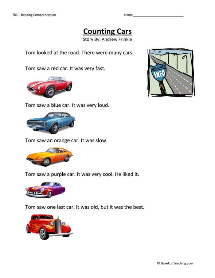 Counting Cars worksheet for kindergarten students to practice their counting skills with groups of vehicles. Engaging traffic-themed activity to help young learners match numbers to car groups.