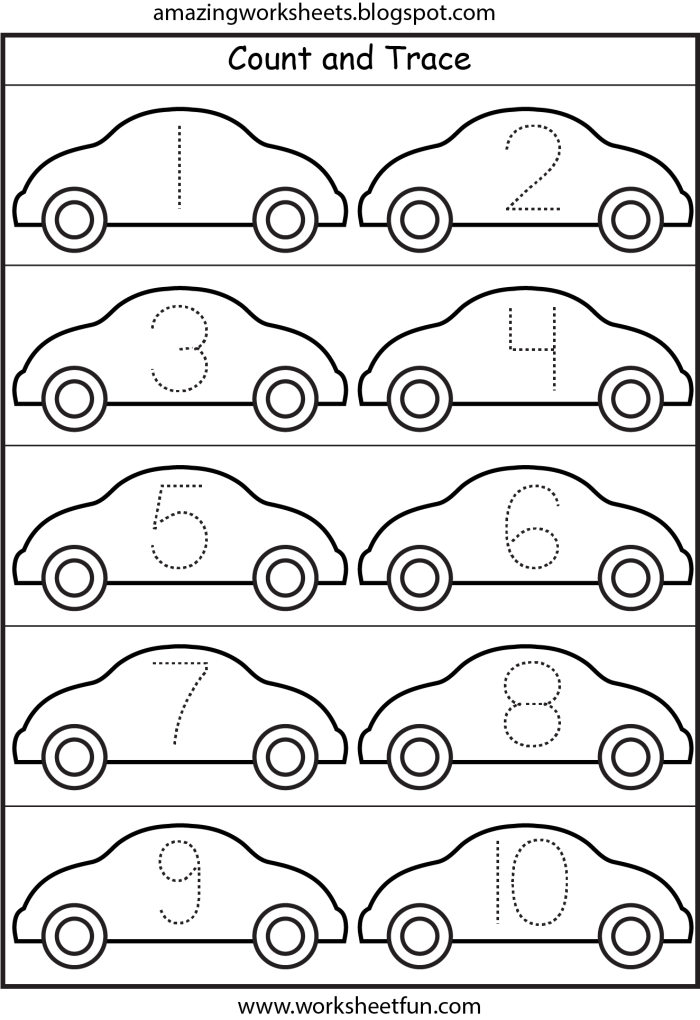 Counting Cars worksheet for kindergarten students to enhance their counting skills