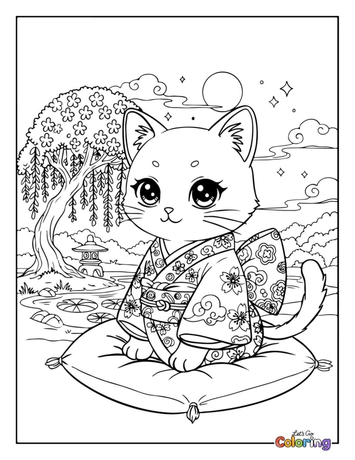 Second grade students counting lucky Maneki-neko statues and playful cats on a printable math worksheet