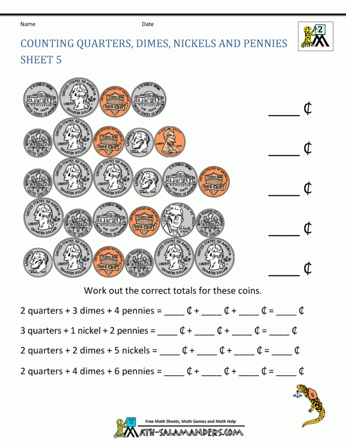 First grade students counting coins on a fill-in-the-bubble money quiz worksheet