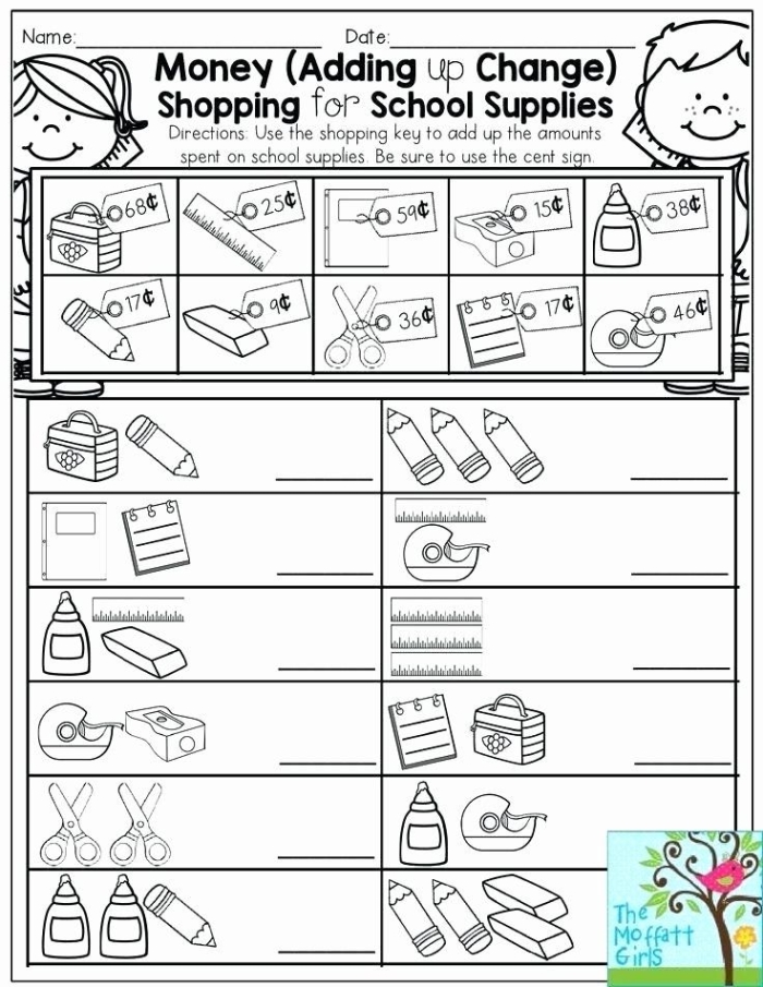 Second grade math worksheet showing coins to count with multiple choice answers to circle