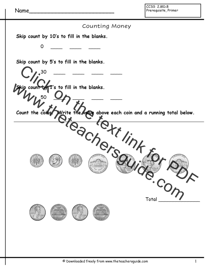 Count the Gold Coins worksheet for kindergarten math skills Colorful worksheet featuring leprechauns counting gold coins for St. Patrick's Day fun