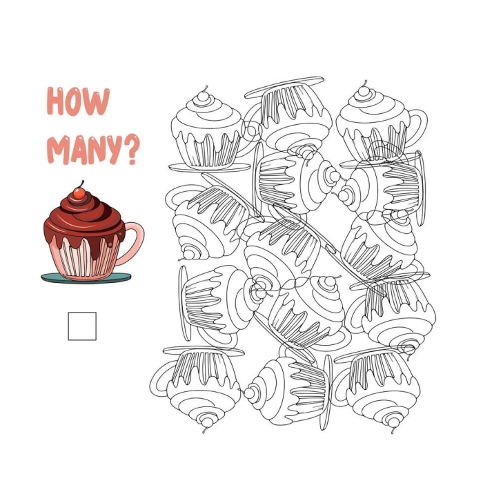 Colorful cupcakes worksheet for counting and addition practice in Pre-K.