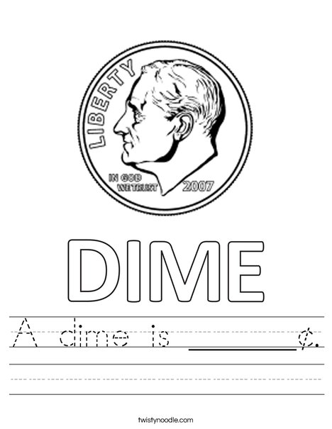 Second grade math worksheet teaching students to identify and count dimes in a place value lesson