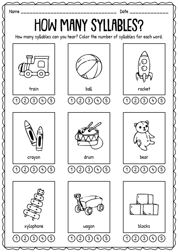 Engaging animal-themed syllable counting activity for kindergarten students Colorful worksheet featuring various animals for counting syllables