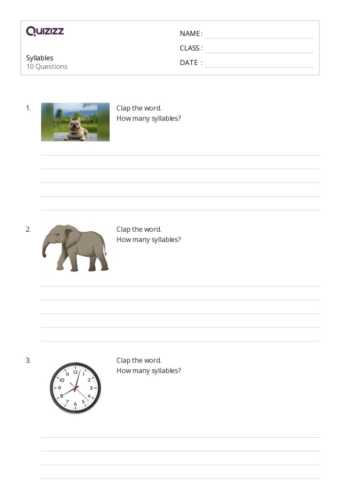 Engaging Count the Syllables: Animals worksheet for Kindergarten phonics Colorful worksheet featuring animals for counting syllables