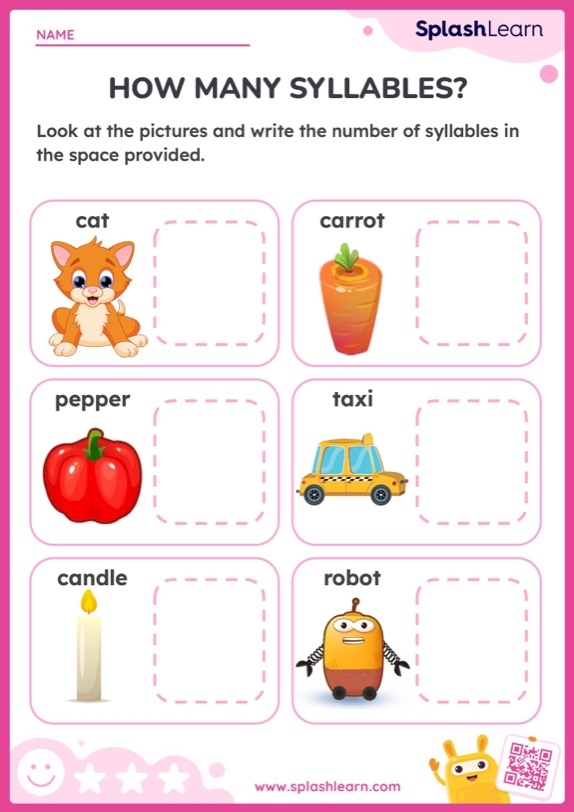 Counting Syllables: Part I worksheet for first graders with engaging activities