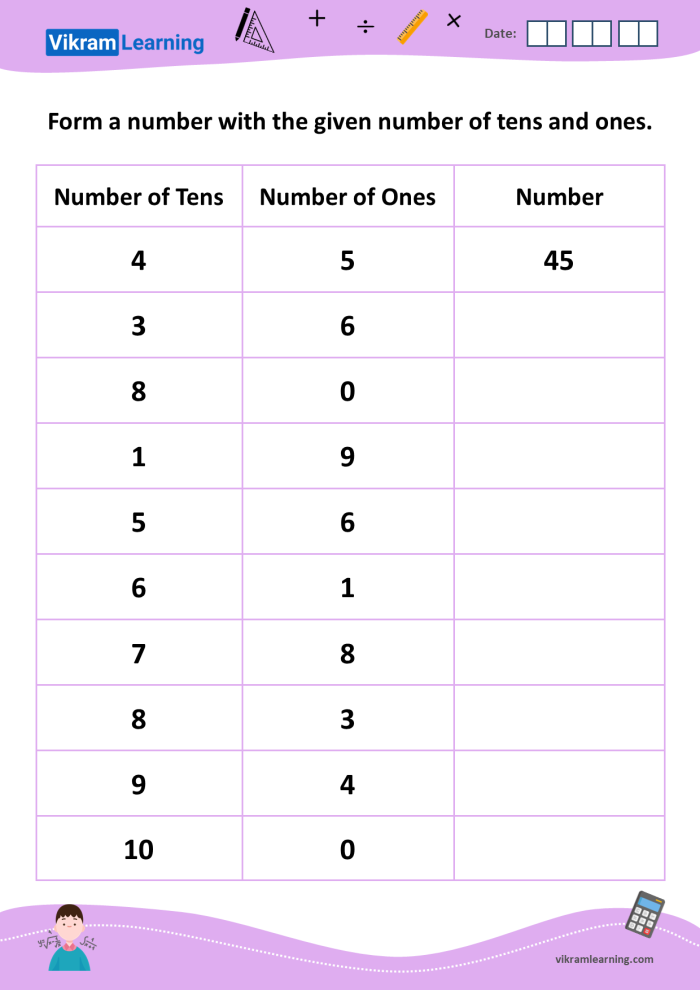 Counting Tens and Ones worksheet designed for first graders to simplify place value concepts