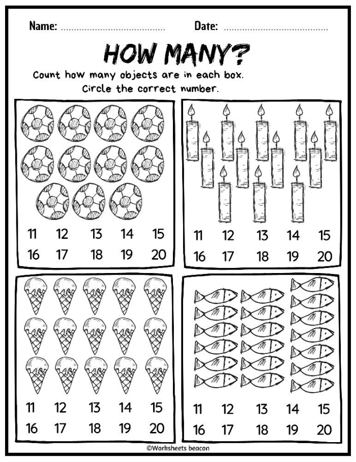 Counting to 20 Assessment Activity for Kindergarten Readiness Image 24 Pre-K students counting numbers 1 through 20 on an assessment worksheet with visual number sequence exercises