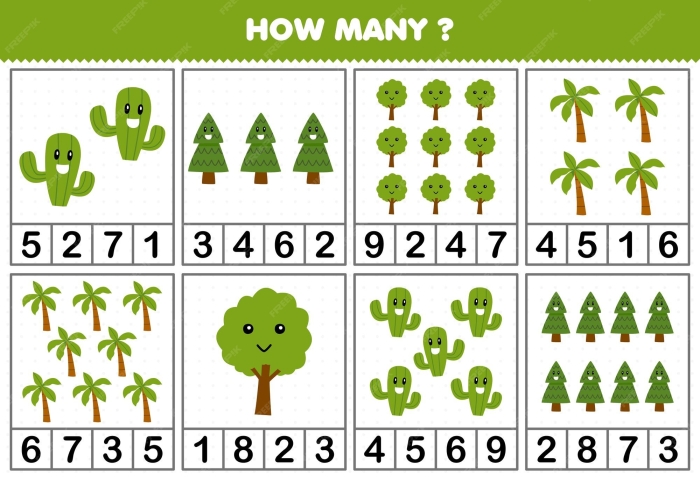 Engaging counting activity for Pre-K students on trees Colorful worksheet featuring trees for counting practice