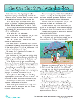 Illustration from "The Crab That Played with the Sea" worksheet for fourth graders