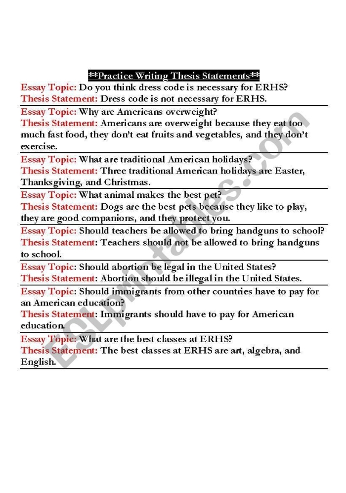Worksheet for crafting a thesis statement in a literary essay for fourth graders