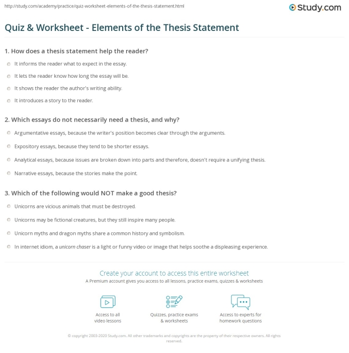 Worksheet for crafting thesis statements in literary essays for fourth graders