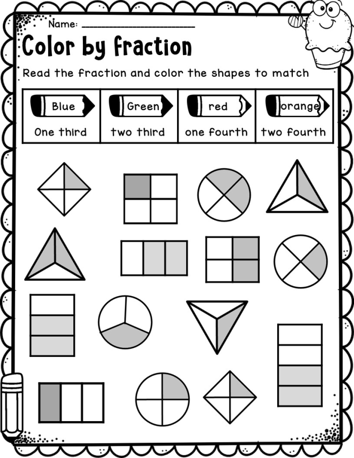 Crazy Coconut Fractions worksheet for fourth grade math practice Fourth grade student solving Crazy Coconut Fractions addition problems with matching denominators