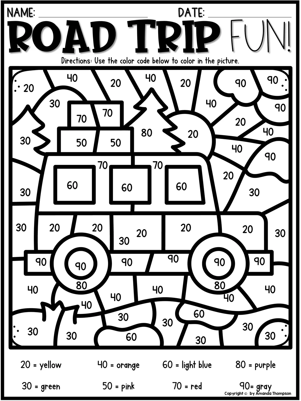 Worksheet featuring a fun and creative summer road trip story activity for second graders