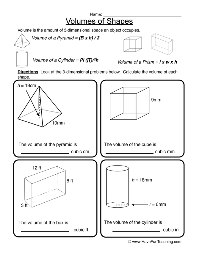 Worksheet illustrating how to create shapes and calculate volume of rectangular prisms for fifth graders